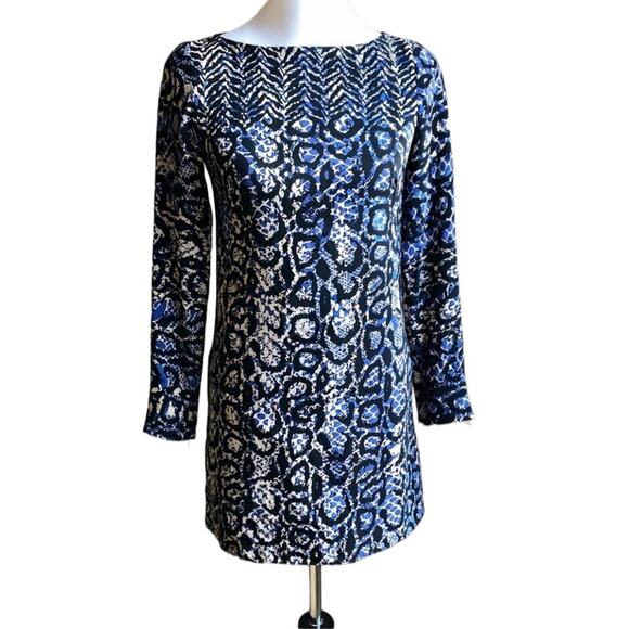 Tibi silk blue, black beige snakeskin print dress with back keyhole sz 0 - Picture 1 of 8